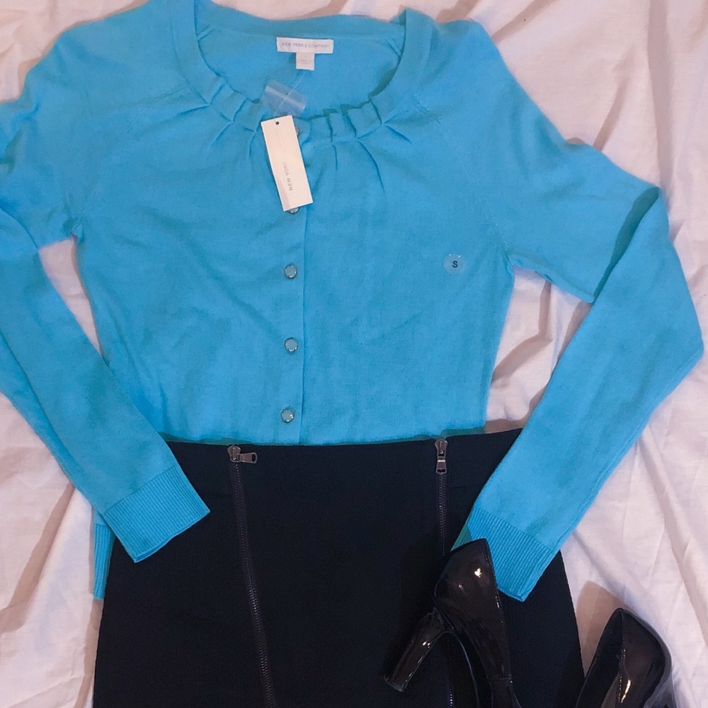 NWT New York & Company Aqua Blue Cardigan